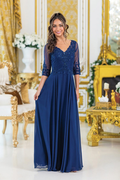 Dancing Queen 4497 Lace Embellished Sheer Sleeves Prom Dress