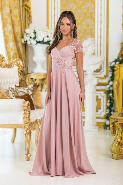 Dancing Queen 4499 Lace Embroidered Short Sleeves Prom Dress