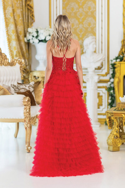 Dancing Queen 4491 Embroidered Floral Layered Ruffles Dress