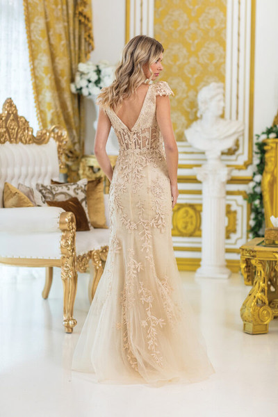 Dancing Queen 4447 Floral Embroidery Cap Sleeves Prom Dress