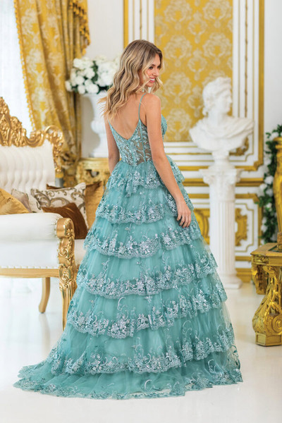 Dancing Queen 4478 Embroidery Spaghetti Strap Prom Dress