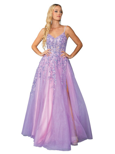 Dancing Queen 4452 Sheer Sequined Bodice V-Neck A-Line Dress