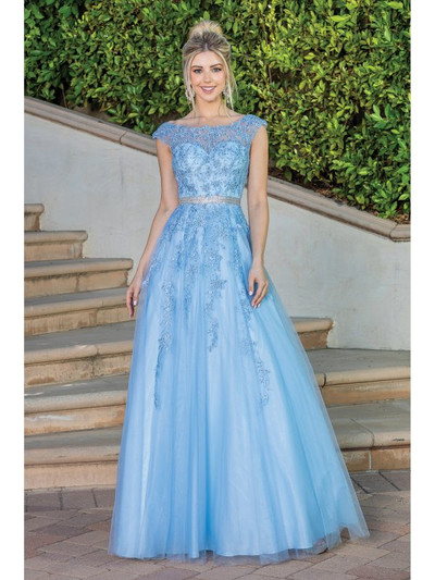 Dancing Queen 4245 Embroidered Tulle Cap Sleeves Prom Gown