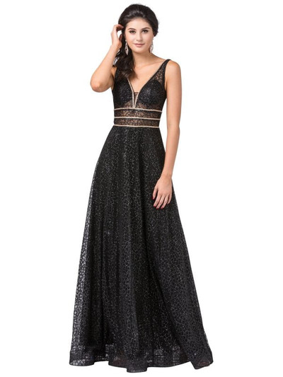 Dancing Queen 2488 Glitter Print V-Neck Sleeveless Prom Gown