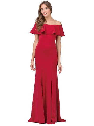 Dancing Queen 2348 Ruffle Off-the-Shoulder Flared Hem Gown