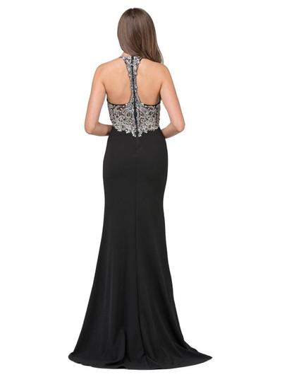 Dancing Queen 2242 Beaded Crepe High Neck Train Prom Dress