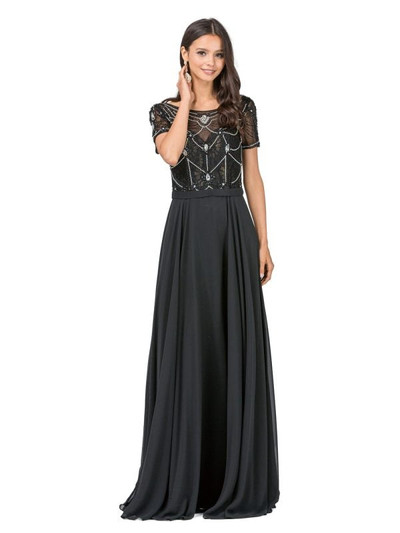 Dancing Queen 2067 Chiffon Beaded Short Sleeve Prom Dress