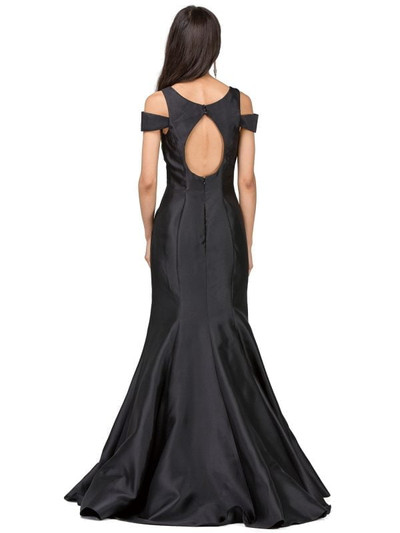 Dancing Queen 9928 Satin Cold Shoulder Open Back Prom Dress
