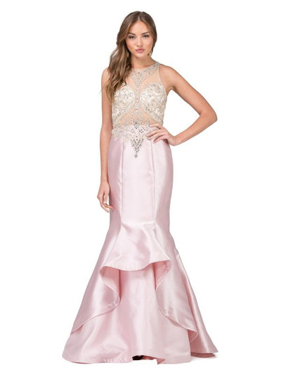 Dancing Queen 9930 Satin Beads Illusion Neck Sleeveless Gown