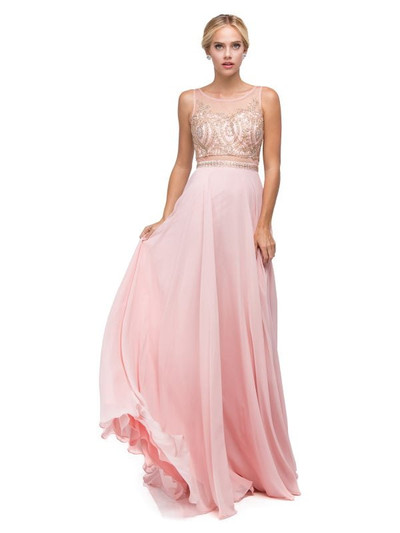 Dancing Queen 9856 Chiffon Sequined Bodice Scoop Neck Gown