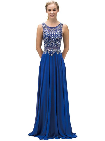 Dancing Queen 9150 Beaded Bodice Bateau Neck Sleeveless Gown