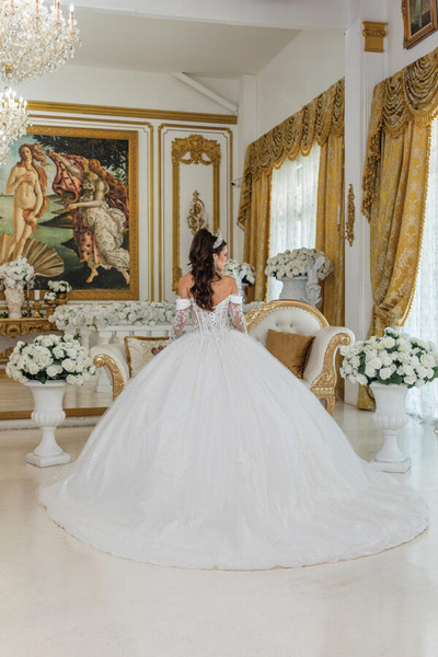 Dancing Queen 0292 Sheer Corset Off-Shoulder Wedding Dress