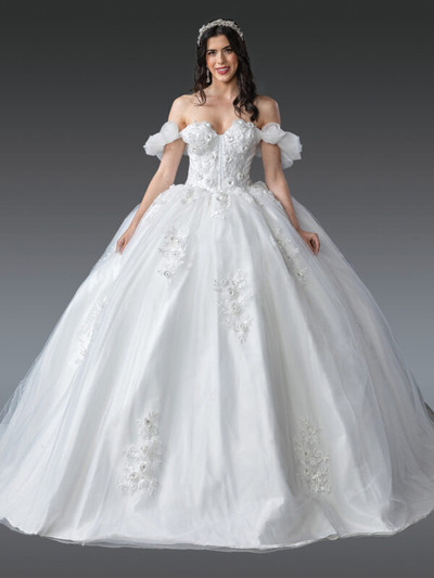 Dancing Queen 0278 Puff Sleeves 3D Floral Wedding Dress