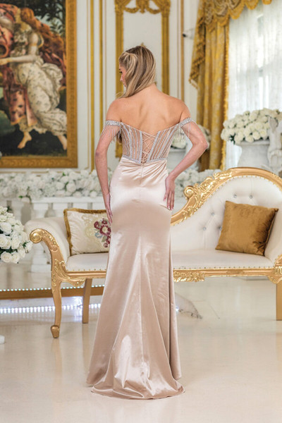 Dancing Queen 4513 Beaded Off-Shoulder Front Slit Prom Dress