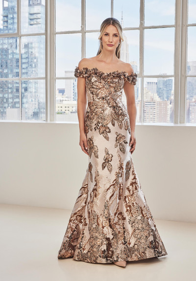 Morilee MGNY 73130 Jacquard Floral Off The Shoulder Gown Morilee MGNY 73130 Jacquard Floral Off The Shoulder Gown