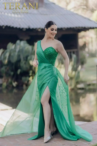 Terani Couture 232E1229 Bodycon Embroidered Satin Long Dress Terani Couture 232E1229 Bodycon Embroidered Satin Long Dress