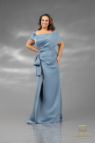 Terani Couture 242M3338 Matte Satin Cap Sleeve Long Dress