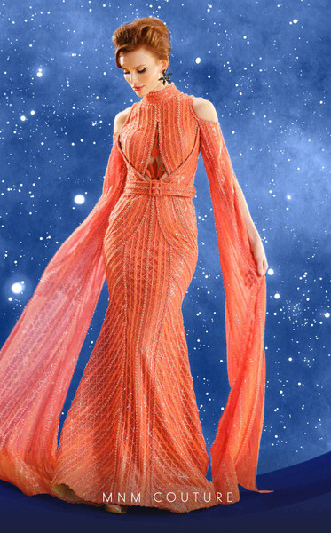MNM Couture F02857 Mesh Embroidered High Neckline Long Dress MNM Couture F02857 Mesh Embroidered High Neckline Long Dress