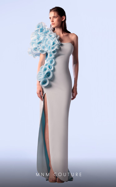 MNM Couture G1706 Crepe One-shoulder Column Slit Long Dress