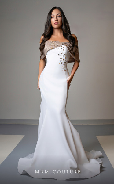 MNM Couture V07388 Straight-Across Neckline Cap Sleeve Dress