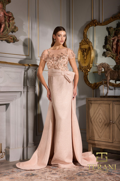 Terani Couture 251M4458 Jacquard Full Sleeves A-Line Dress
