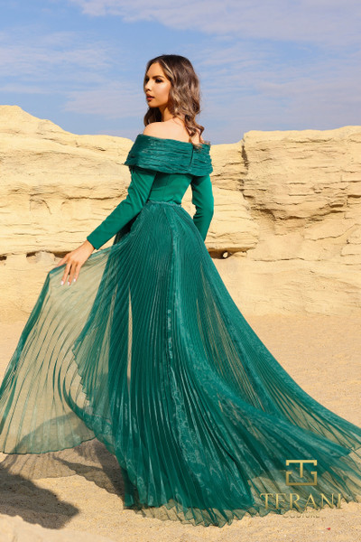 Terani Couture 252M5316 Stretch Satin Off-Shoulder Dress Terani Couture 252M5316 Stretch Satin Off-Shoulder Dress
