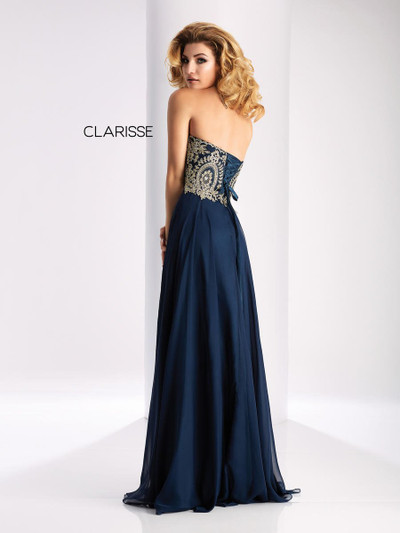 Clarisse 3000 Chiffon Metallic Lace Strapless Prom Dress