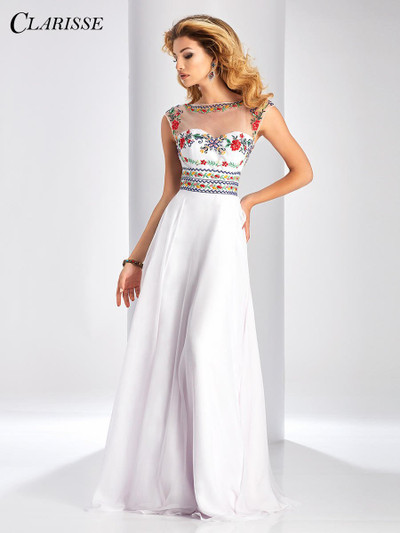 Clarisse 3050 Floral Illusion Bateau Neck Cap Sleeves Dress