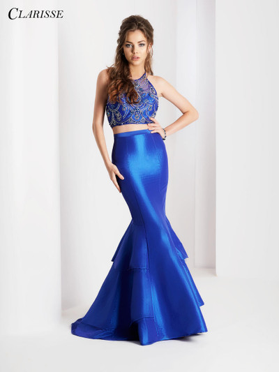 Clarisse 3488 Taffeta Halter Neck Sleeveless Two-Piece Dress