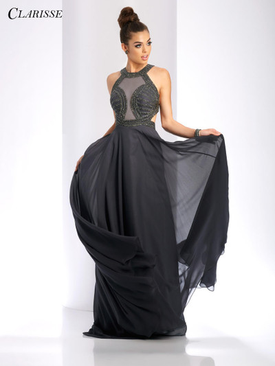 Clarisse 3412 Chiffon Illusion Halter Sheer Bodice Dress