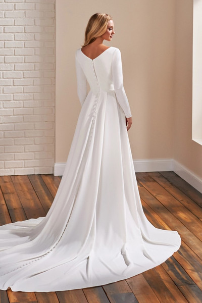 Modest by Mon Cheri TR22175 Crepe Long Sleeve Wedding Dress