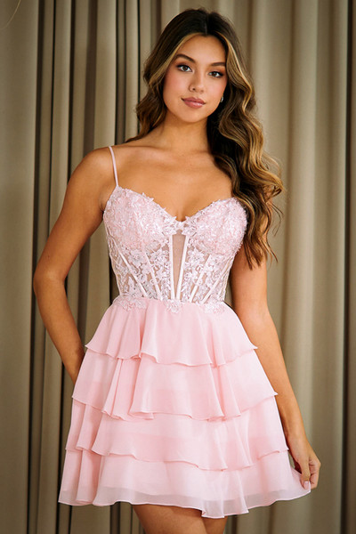 Amelia Couture 2062S Tiered Ruffles Sleeveless Short Dress Amelia Couture 2062S Tiered Ruffles Sleeveless Short Dress