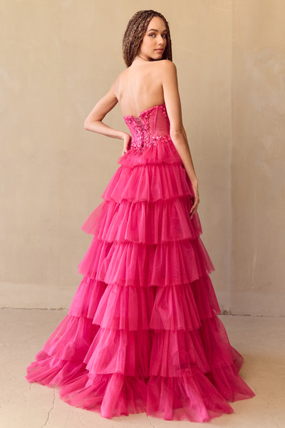 Amelia Couture 9053 Scoop Neck Tiered Strapless Long Dress