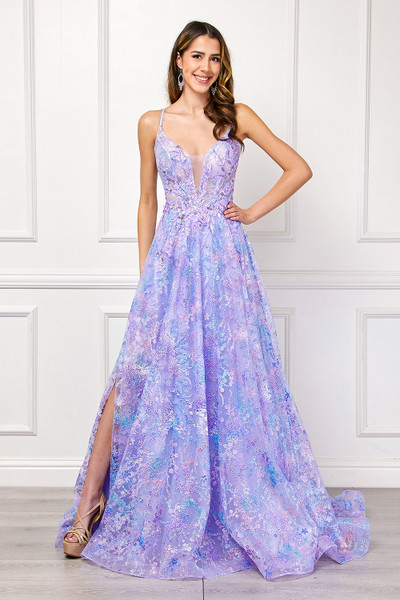 Amelia Couture 4050 Sequins Embellished Deep V-neck Dress