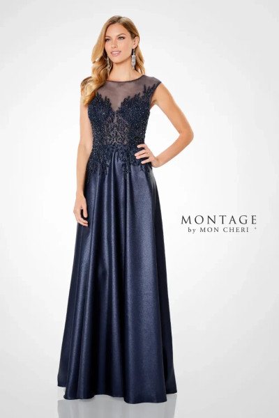 Montage by Mon Cheri 221967 Mikado Tulle Illusion Neck Dress