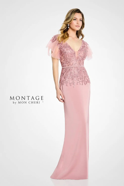 Montage by Mon Cheri M512 Crepe V-Neck Sleeveless Long Dress