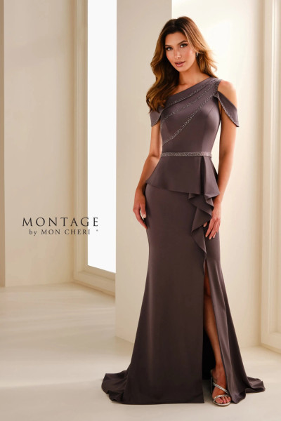 Montage by Mon Cheri M3107 Crepe Asymmetric Neck Long Dress Montage by Mon Cheri M3107 Crepe Asymmetric Neck Long Dress