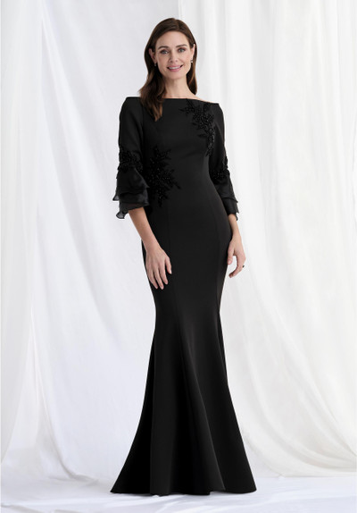 Morilee MGNY 73157 Scuba Knit Bateau Neck Ruffle Sleeve Gown