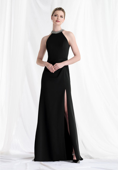 Morilee MGNY 73171 Scuba Knit Beaded Collar Halter Neck Gown Morilee MGNY 73171 Scuba Knit Beaded Collar Halter Neck Gown