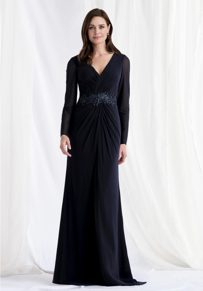 MGNY By Morilee 73175 Stretch Mesh V-Neck Long Sleeves Gown