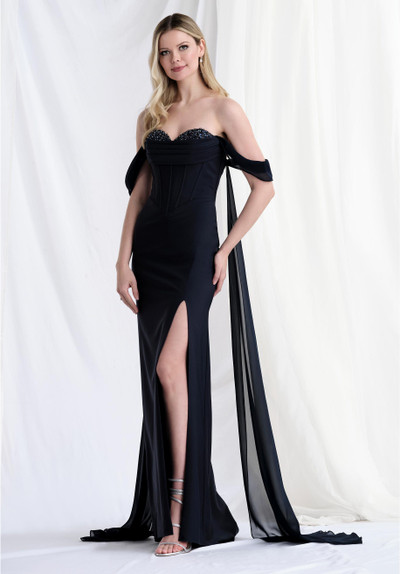 Morilee MGNY 73176 Crepe Sweetheart Neck Off-Shoulder Gown Morilee MGNY 73176 Crepe Sweetheart Neck Off-Shoulder Gown