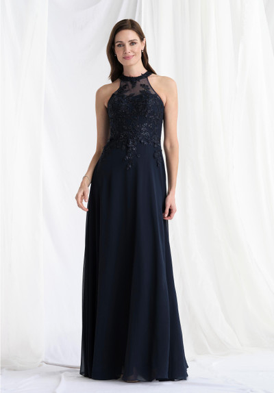 MGNY By Morilee 73177 Chiffon Illusion Halter Neck Gown