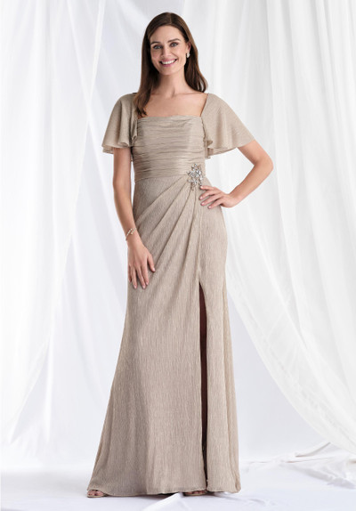 Morilee MGNY 73178 Metallic Knit Short Flutter Sleeves Gown