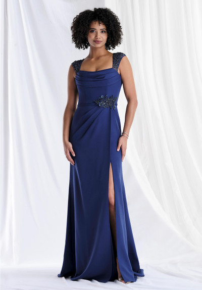 Morilee MGNY 73179 Scuba Knit Beaded Cap Sleeves A-line Gown