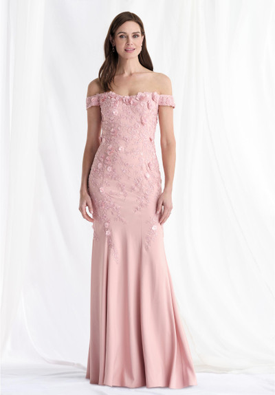 MGNY By Morilee 73184 Floral Crepe Beaded Off Shoulder Gown