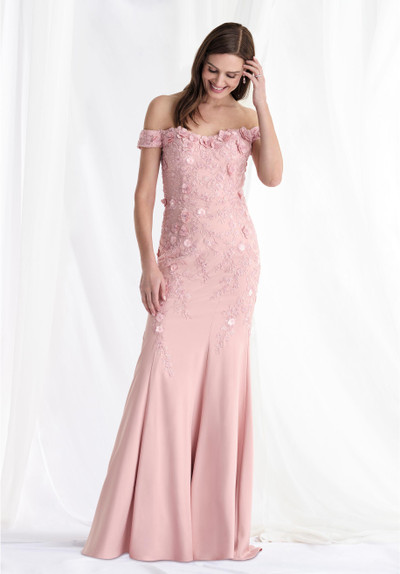 Morilee MGNY 73184 Floral Crepe Beaded Off The Shoulder Gown