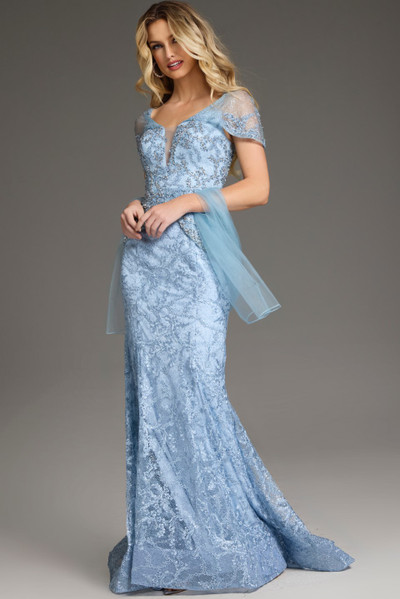Jovani 38514 Lace Beaded Off-Shoulder Illusion Sleeves Gown Jovani 38514 Lace Beaded Off-Shoulder Illusion Sleeves Gown