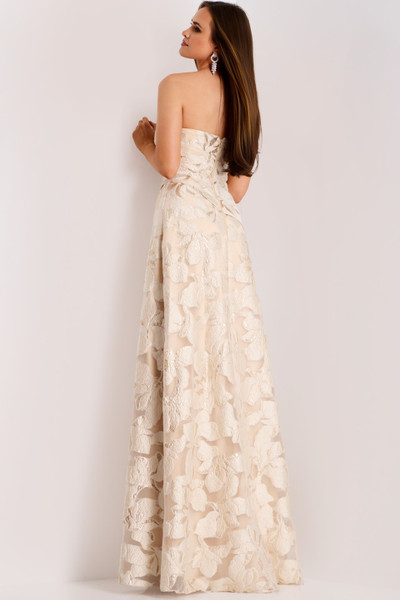 Jovani 44370 Metallic Jacquard Floral Embroidery A-Line Gown Jovani 44370 Metallic Jacquard Floral Embroidery A-Line Gown