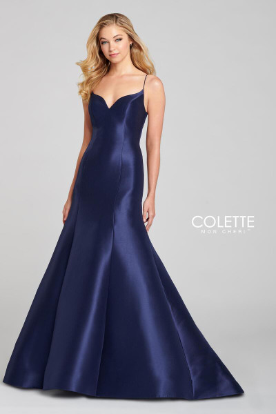 Colette by Daphne CL12133 Mikado Lace V-neck Sleeveless Gown