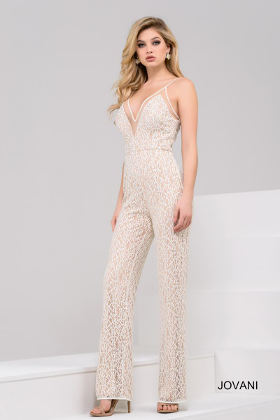 Jovani 48490 Sheer V-neckline Sleeveless Long Jumpsuit Jovani 48490 Sheer V-neckline Sleeveless Long Jumpsuit
